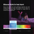 Infographic over blauw licht en de effecten ervan, inclusief schadelijke en niet-schadelijke spectrums.