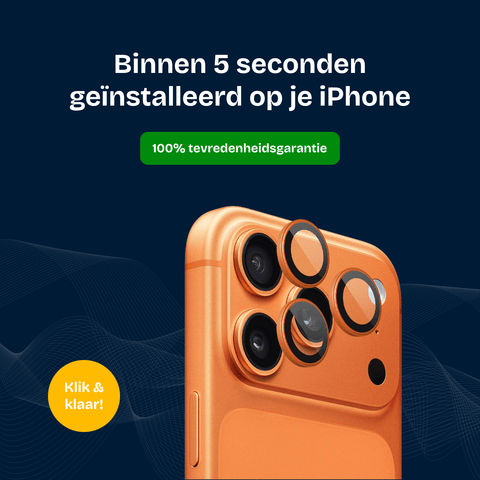 Camera protector voor iPhone met een snelle installatie binnen 5 seconden en 100% tevredenheidsgarantie.