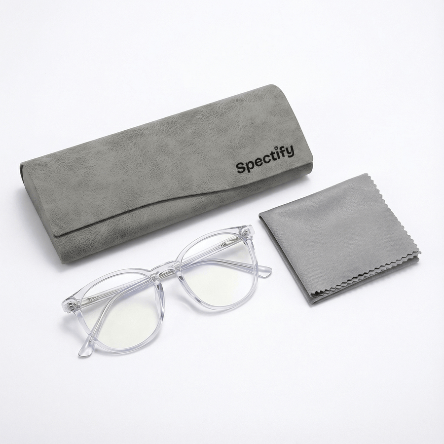 Premium blauw licht bril "Lume" met etui en schoonmaakdoek, ideaal voor blauw licht bescherming.